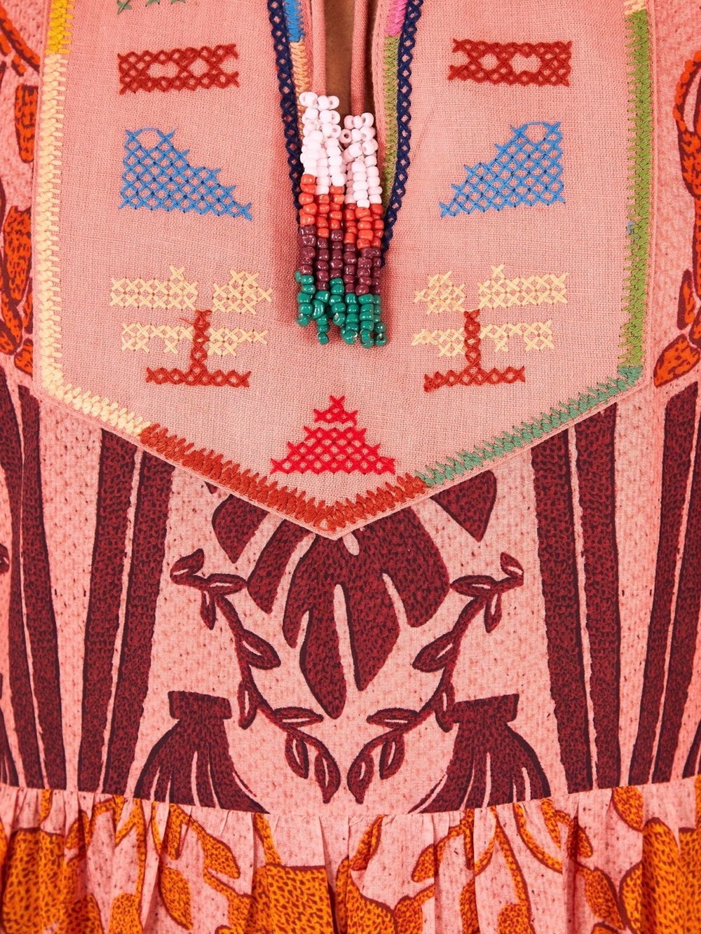 FARM Rio Anika Maxi Dress Pink and Coral Print with Embroidered Neckline - Small - Picture 5 of 7